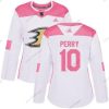 Adidas Anaheim Ducks #10 Corey Perry Valkoinen Pinkki Aito Ommeltu NHL Paita – Naisten