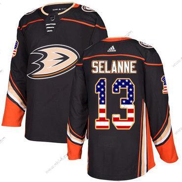 Adidas Anaheim Ducks #13 Teemu Selanne Musta Kotiottelu Aito USA Flag Ommeltu NHL Paita – Miesten