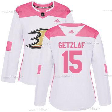 Adidas Anaheim Ducks #15 Ryan Getzlaf Valkoinen Pinkki Aito Ommeltu NHL Paita – Naisten