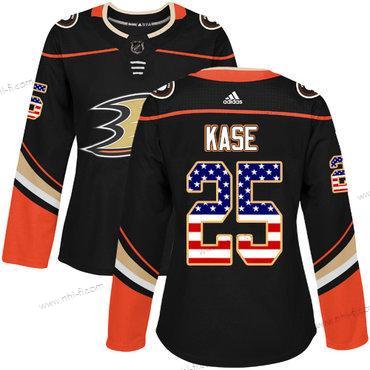 Adidas Anaheim Ducks #25 Ondrej Kase Musta Kotiottelu Aito USA Flag Ommeltu NHL Paita – Naisten