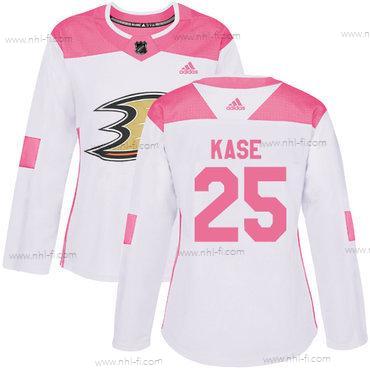 Adidas Anaheim Ducks #25 Ondrej Kase Valkoinen Pinkki Aito Ommeltu NHL Paita – Naisten