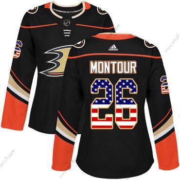 Adidas Anaheim Ducks #26 Brandon Montour Musta Kotiottelu Aito USA Flag Ommeltu NHL Paita – Naisten