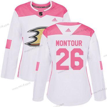 Adidas Anaheim Ducks #26 Brandon Montour Valkoinen Pinkki Aito Ommeltu NHL Paita – Naisten