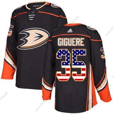 Adidas Anaheim Ducks #35 Jean-Sebastien Giguere Musta Kotiottelu Aito USA Flag Ommeltu NHL Paita – Miesten