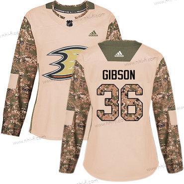 Adidas Anaheim Ducks #36 John Gibson Maastokuvio Aito 2017 Veterans Day Ommeltu NHL Paita – Naisten