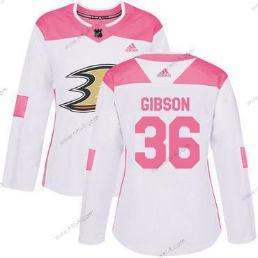 Adidas Anaheim Ducks #36 John Gibson Valkoinen Pinkki Aito Ommeltu NHL Paita – Naisten