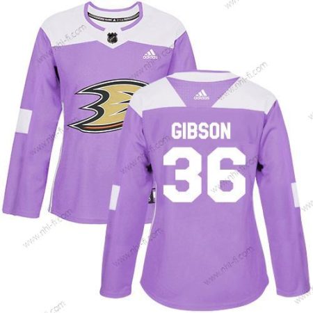 Adidas Anaheim Ducks #36 John Gibson Violetti Aito Taistelee syöpää vastaan Ommeltu NHL Paita – Naisten