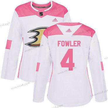 Adidas Anaheim Ducks #4 Cam Fowler Valkoinen Pinkki Aito Ommeltu NHL Paita – Naisten