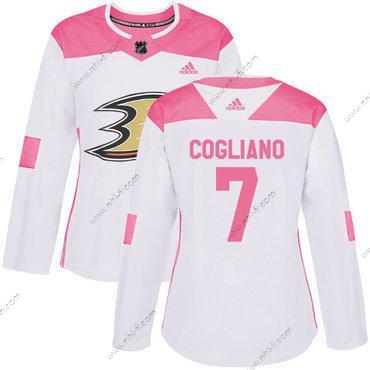 Adidas Anaheim Ducks #7 Andrew Cogliano Valkoinen Pinkki Aito Ommeltu NHL Paita – Naisten