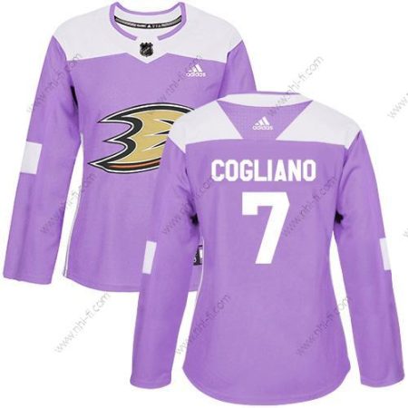 Adidas Anaheim Ducks #7 Andrew Cogliano Violetti Aito Taistelee syöpää vastaan Ommeltu NHL Paita – Naisten