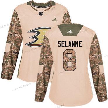 Adidas Anaheim Ducks #8 Teemu Selanne Maastokuvio Aito 2017 Veterans Day Ommeltu NHL Paita – Naisten