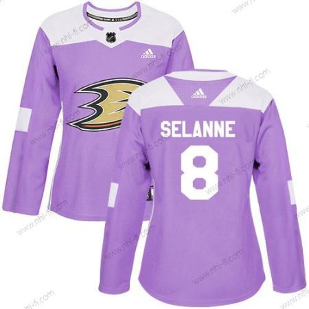 Adidas Anaheim Ducks #8 Teemu Selanne Violetti Aito Taistelee syöpää vastaan Ommeltu NHL Paita – Naisten