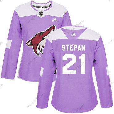 Adidas Arizona Coyotes #21 Derek Stepan Violetti Aito Taistelee syöpää vastaan Ommeltu NHL Paita – Naisten