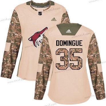 Adidas Arizona Coyotes #35 Louis Domingue Maastokuvio Aito 2017 Veterans Day Ommeltu NHL Paita – Naisten