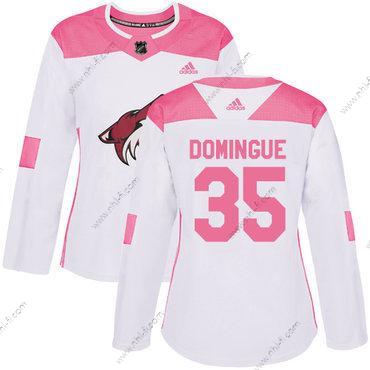 Adidas Arizona Coyotes #35 Louis Domingue Valkoinen Pinkki Aito Ommeltu NHL Paita – Naisten