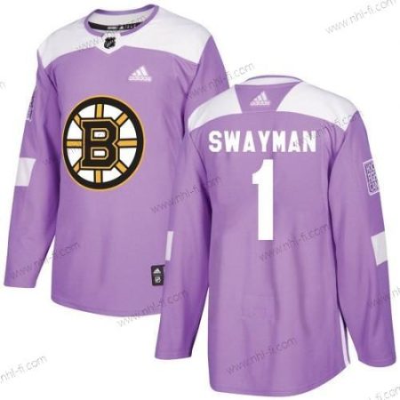 Adidas Boston Bruins #1 Jeremy Swayman Violetti Aito Taistelee syöpää vastaan Harjoitus Paita – Miesten