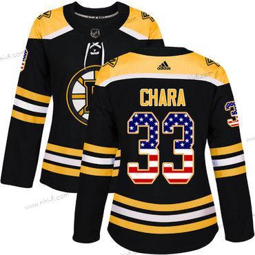 Adidas Boston Bruins #33 Zdeno Chara Musta Kotiottelu Aito USA Flag Ommeltu NHL Paita – Naisten