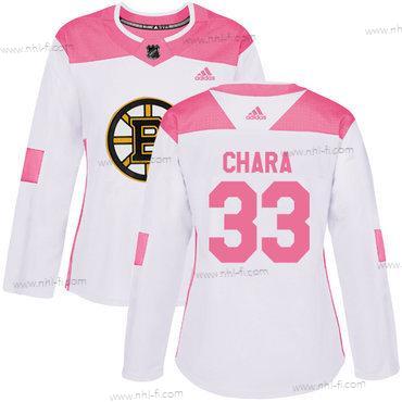 Adidas Boston Bruins #33 Zdeno Chara Valkoinen Pinkki Aito Ommeltu NHL Paita – Naisten