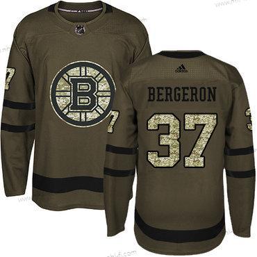 Adidas Boston Bruins #37 Patrice Bergeron Vihreä Salute to Service Ommeltu NHL Paita – Miesten