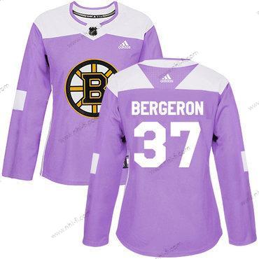 Adidas Boston Bruins #37 Patrice Bergeron Violetti Aito Taistelee syöpää vastaan Ommeltu NHL Paita – Naisten