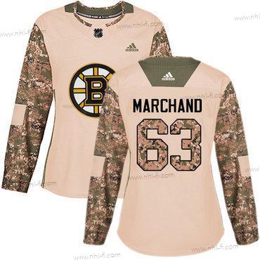 Adidas Boston Bruins #63 Brad Marchand Maastokuvio Aito 2017 Veterans Day Ommeltu NHL Paita – Naisten