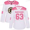 Adidas Boston Bruins #63 Brad Marchand Valkoinen Pinkki Aito Ommeltu NHL Paita – Naisten