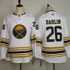 Adidas Buffalo Sabres #26 Rasmus Dahlin Valkoinen With Kulta 50Th Vuosipäivä Ommeltu NHL Paita – Naisten