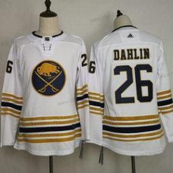 Adidas Buffalo Sabres #26 Rasmus Dahlin Valkoinen With Kulta 50Th Vuosipäivä Ommeltu NHL Paita – Nuoret