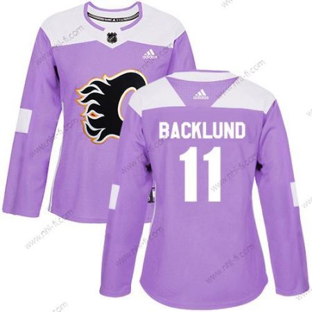 Adidas Calgary Flames #11 Mikael Backlund Violetti Aito Taistelee syöpää vastaan Ommeltu NHL Paita – Naisten