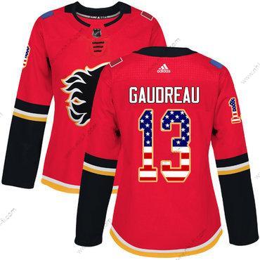 Adidas Calgary Flames #13 Johnny Gaudreau Punainen Kotiottelu Aito USA Flag Ommeltu NHL Paita – Naisten