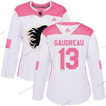 Adidas Calgary Flames #13 Johnny Gaudreau Valkoinen Pinkki Aito Ommeltu NHL Paita – Naisten