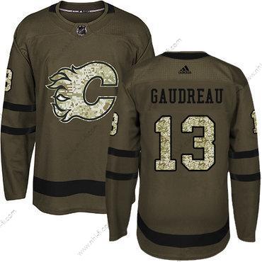 Adidas Calgary Flames #13 Johnny Gaudreau Vihreä Salute to Service Ommeltu NHL Paita – Nuoret