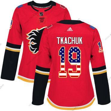 Adidas Calgary Flames #19 Matthew Tkachuk Punainen Kotiottelu Aito USA Flag Ommeltu NHL Paita – Naisten