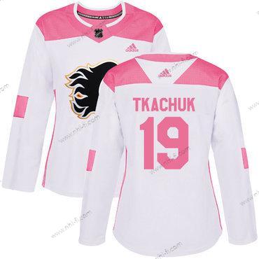 Adidas Calgary Flames #19 Matthew Tkachuk Valkoinen Pinkki Aito Ommeltu NHL Paita – Naisten