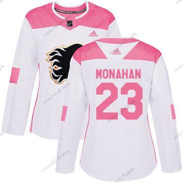 Adidas Calgary Flames #23 Sean Monahan Valkoinen Pinkki Aito Ommeltu NHL Paita – Naisten