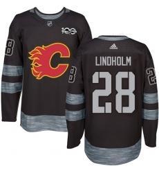 Adidas Calgary Flames #28 Elias Lindholm Musta 1917-2017 100th Vuosipäivä Ommeltu NHL Paita – Miesten