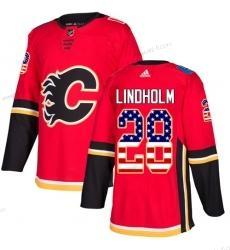 Adidas Calgary Flames #28 Elias Lindholm Punainen Kotiottelu Aito USA Flag Ommeltu NHL Paita – Miesten