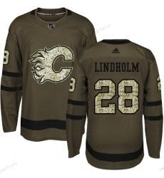 Adidas Calgary Flames #28 Elias Lindholm Vihreä Salute to Service Ommeltu NHL Paita – Miesten