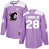 Adidas Calgary Flames #28 Elias Lindholm Violetti Aito Taistelee syöpää vastaan Ommeltu NHL Paita – Miesten