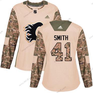 Adidas Calgary Flames #41 Mike Smith Maastokuvio Aito 2017 Veterans Day Ommeltu NHL Paita – Naisten