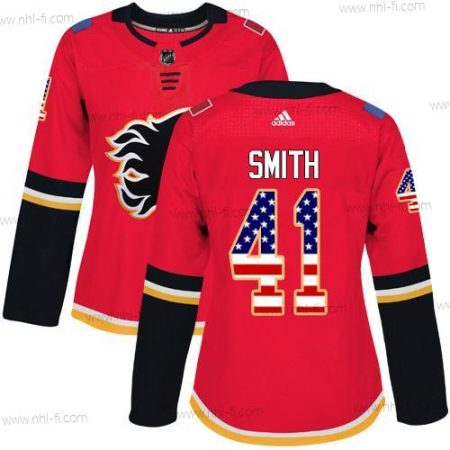 Adidas Calgary Flames #41 Mike Smith Punainen Kotiottelu Aito USA Flag Ommeltu NHL Paita – Naisten