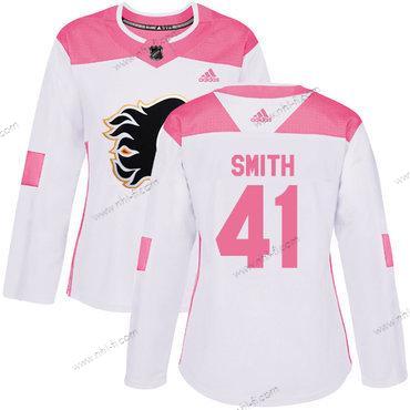 Adidas Calgary Flames #41 Mike Smith Valkoinen Pinkki Aito Ommeltu NHL Paita – Naisten