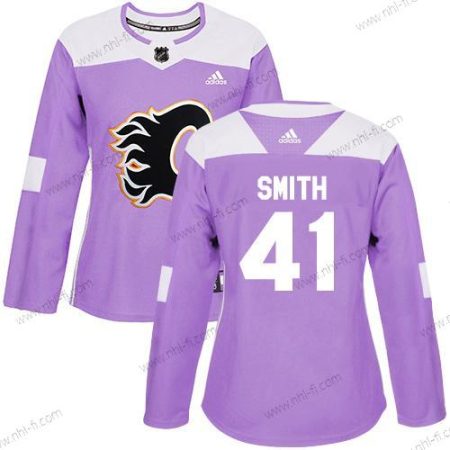 Adidas Calgary Flames #41 Mike Smith Violetti Aito Taistelee syöpää vastaan Ommeltu NHL Paita – Naisten