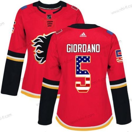 Adidas Calgary Flames #5 Mark Giordano Punainen Kotiottelu Aito USA Flag Ommeltu NHL Paita – Naisten