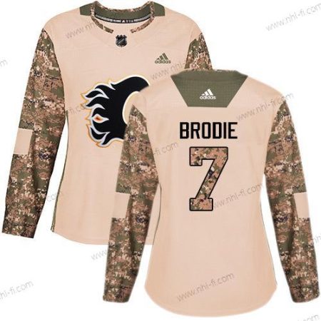 Adidas Calgary Flames #7 Tj Brodie Maastokuvio Aito 2017 Veterans Day Ommeltu NHL Paita – Naisten