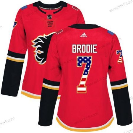 Adidas Calgary Flames #7 Tj Brodie Punainen Kotiottelu Aito USA Flag Ommeltu NHL Paita – Naisten