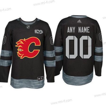 Adidas Calgary Flames Räätälöidyt Musta 1917-2017 100th Vuosipäivä Ommeltu NHL Paita