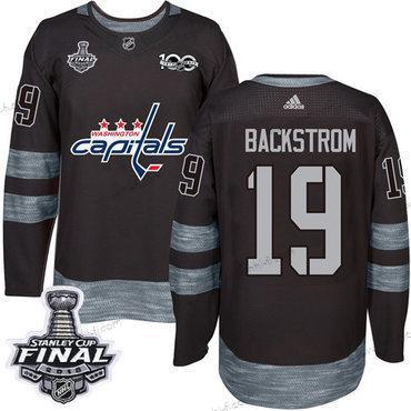 Adidas Capitals #19 Nicklas Backstrom Musta 1917-2017 100th Vuosipäivä 2018 Stanley Cup Final Ommeltu NHL Paita – Miesten