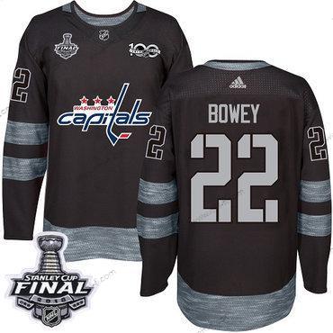 Adidas Capitals #22 Madison Bowey Musta 1917-2017 100th Vuosipäivä 2018 Stanley Cup Final Ommeltu NHL Paita – Miesten