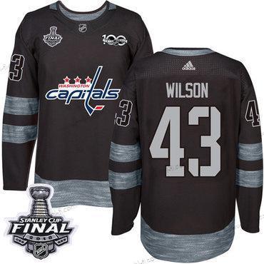 Adidas Capitals #43 Tom Wilson Musta 1917-2017 100th Vuosipäivä 2018 Stanley Cup Final Ommeltu NHL Paita – Miesten